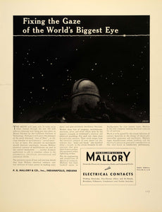 1939 Ad Mallory Electrical Contacts Mount Palomar CIT - ORIGINAL FTT9