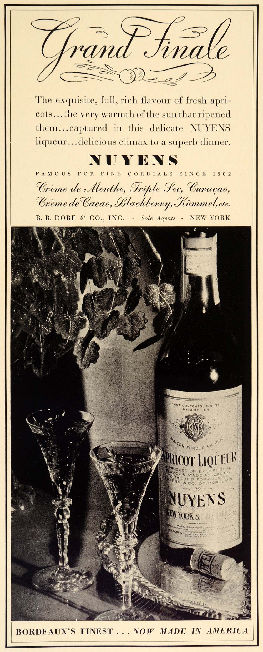 1934 Ad Grand Finale Huyens Apricot Liqueur Antique - ORIGINAL ADVERTISING FTT9