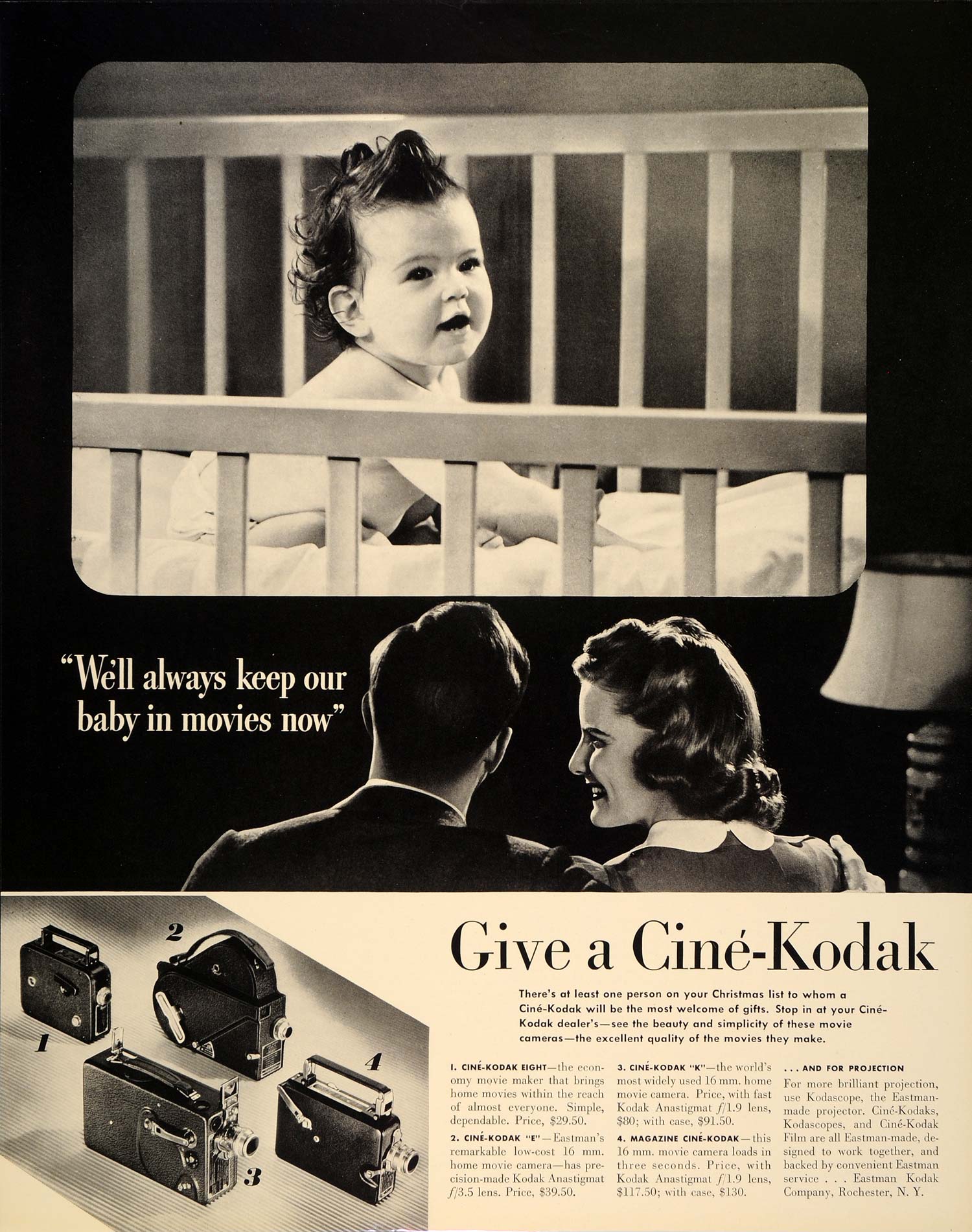 1939 Ad Cine Kodak Video Camera Family Movies Baby Film - ORIGINAL FTT9