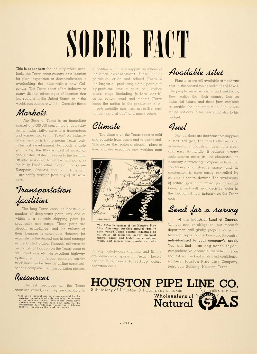 1937 Ad Houston Pipe Line Natural Gas Oil Petroleum - ORIGINAL ADVERTISING FTT9