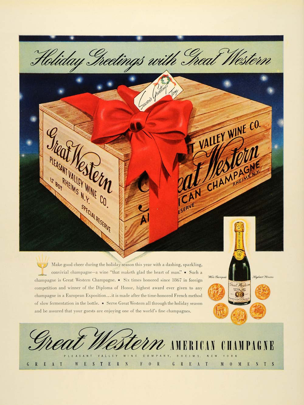 1937 Ad Great Western Pleasant Valley Wine Champagne - ORIGINAL ADVERTISING FTT9 - Period Paper
