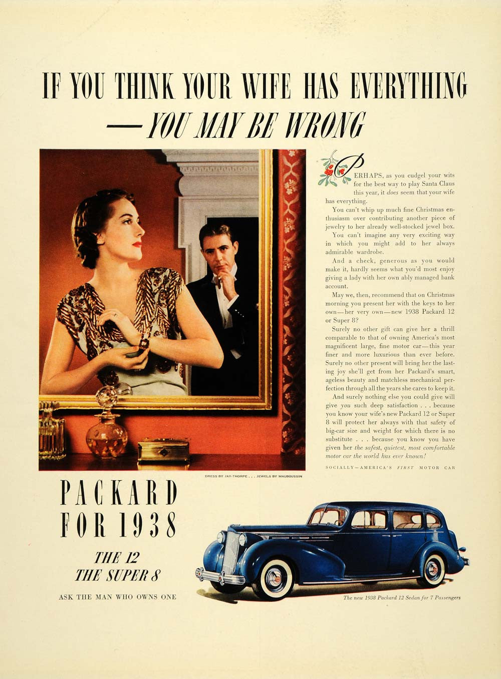 1937 Ad 1938 Packard 12 Super 8 Sedan Thorpe Mauboussin - ORIGINAL FTT9 - Period Paper
