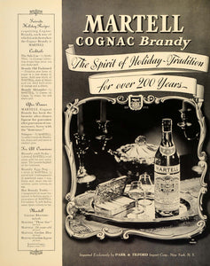 1939 Ad Martell Cognac Brandy Holiday Cocktail Drink - ORIGINAL ADVERTISING FTT9