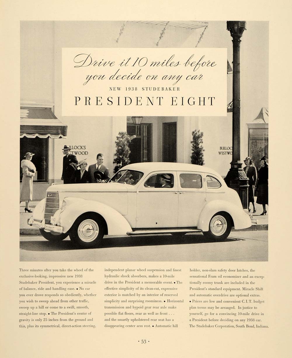 1937 Ad 1938 Studebaker President Eight Automobile - ORIGINAL ADVERTISING FTT9