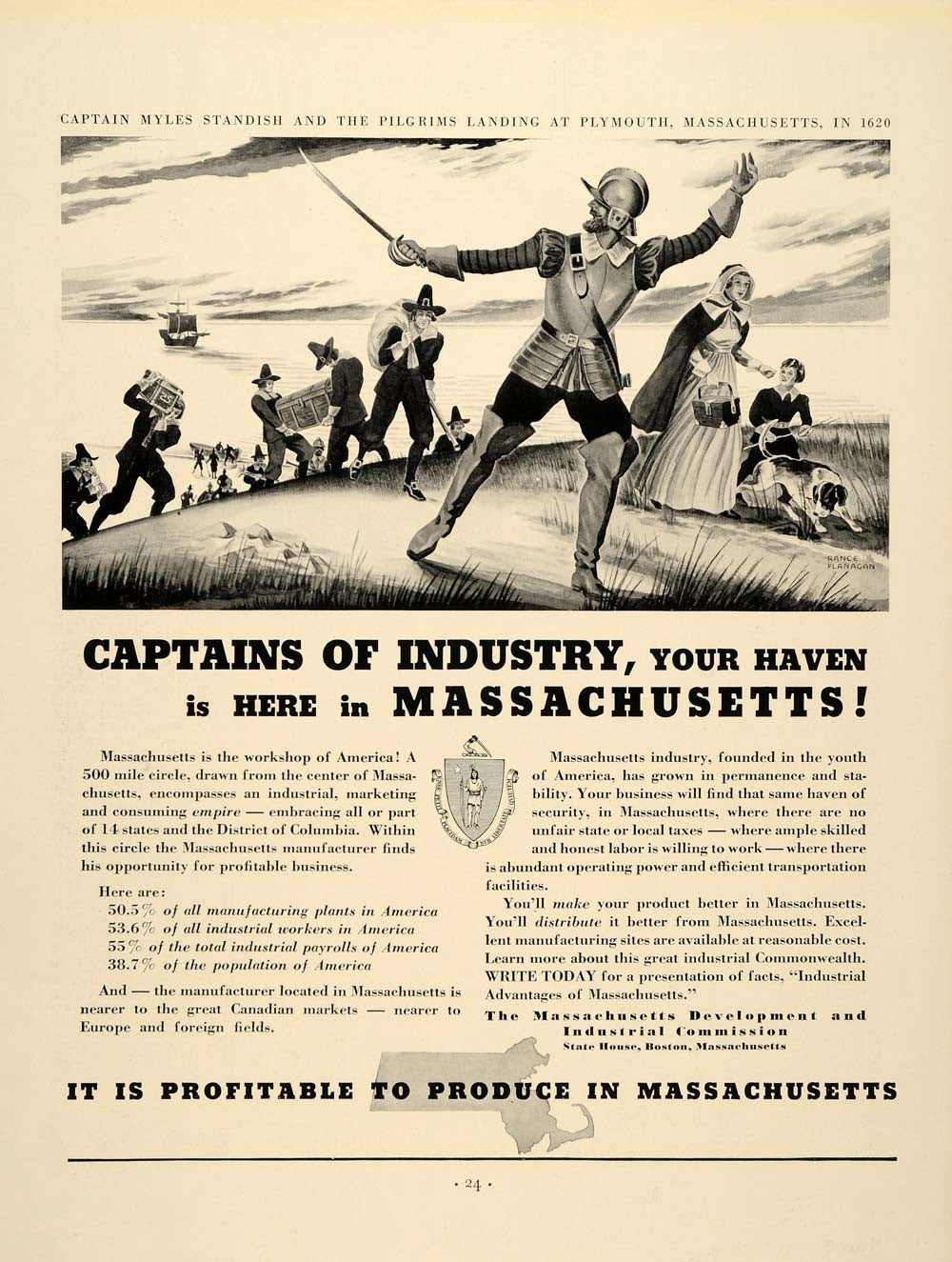 1937 Ad Massachusetts Development Industrial Commission - ORIGINAL FTT9 - Period Paper
