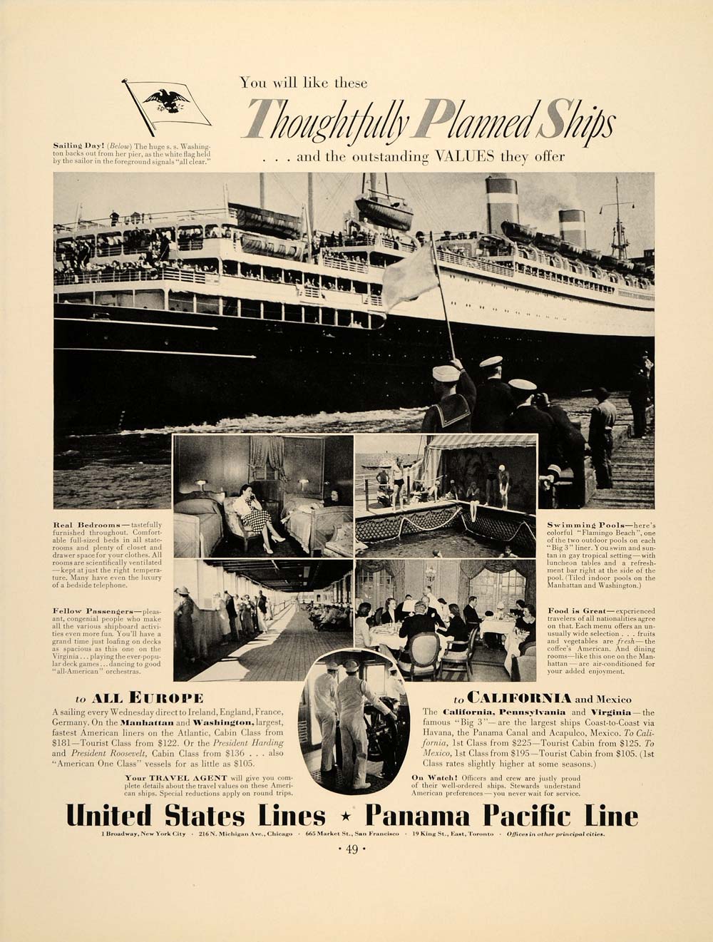 1937 Ad United States Lines Panama Pacific Ship Cruise - ORIGINAL FTT9