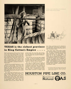 1937 Ad Natural Gas Houston Pipe Line Texas Cotton King - ORIGINAL FTT9