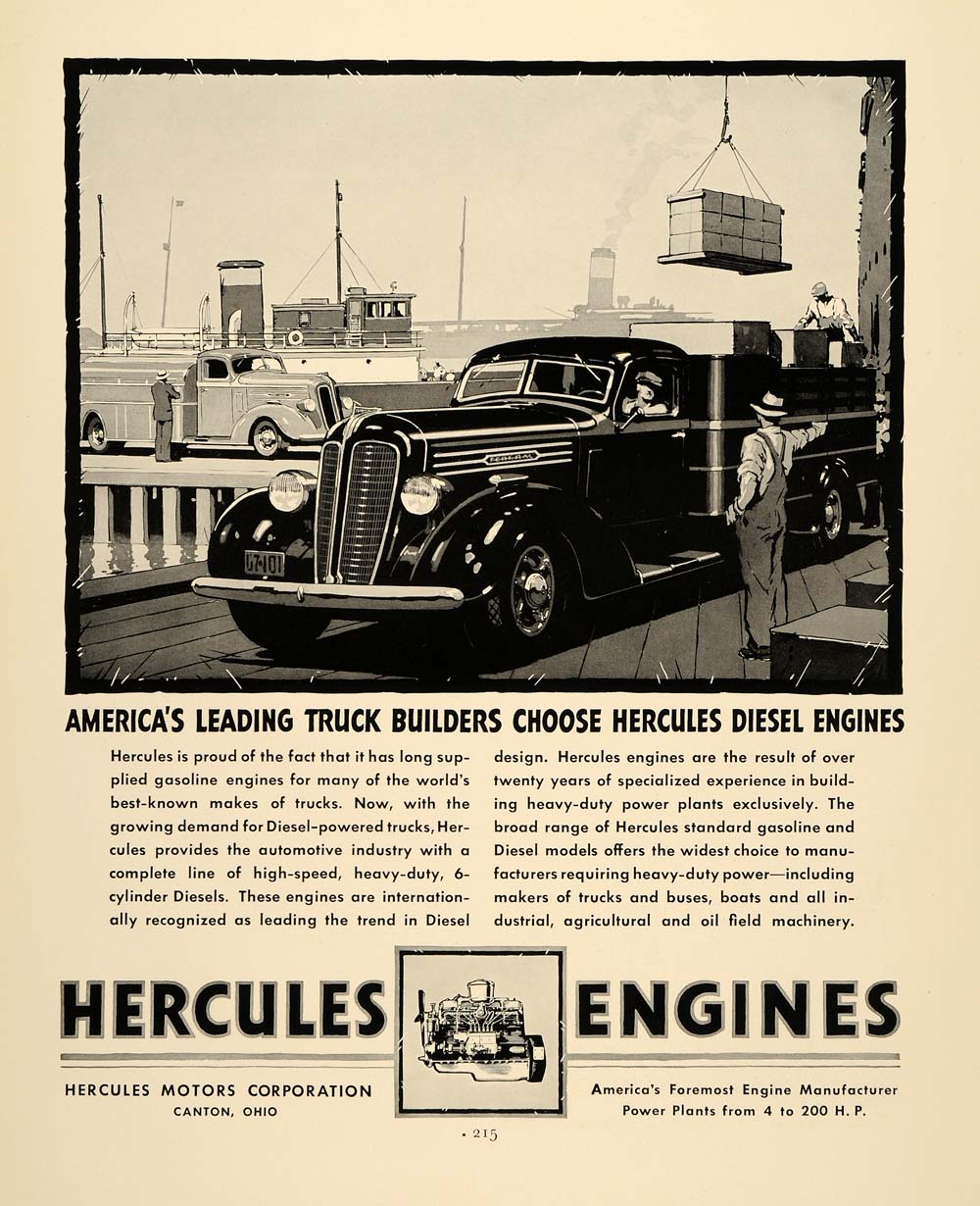 1937 Ad Hercules Engines Trucks Motors Diesel Delivery - ORIGINAL FTT9