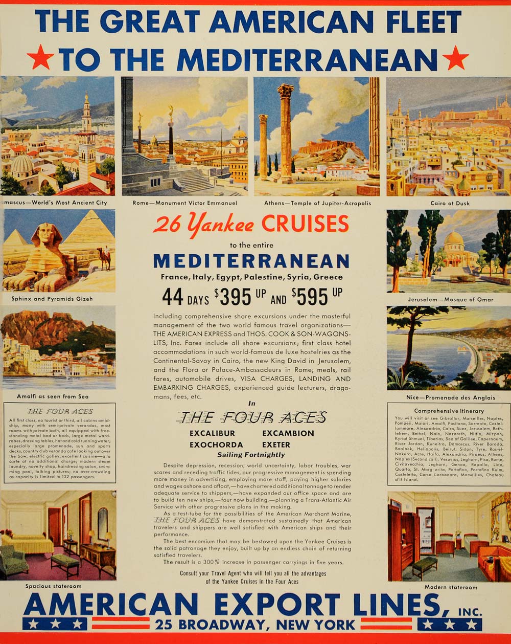 1938 Ad Yankee Mediterranean Cruise Ship Line Prices - ORIGINAL ADVERTISING FTT9