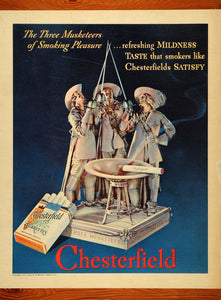 1937 Ad Three Musketeers Chesterfield Cigarettes Carton - ORIGINAL FTT9