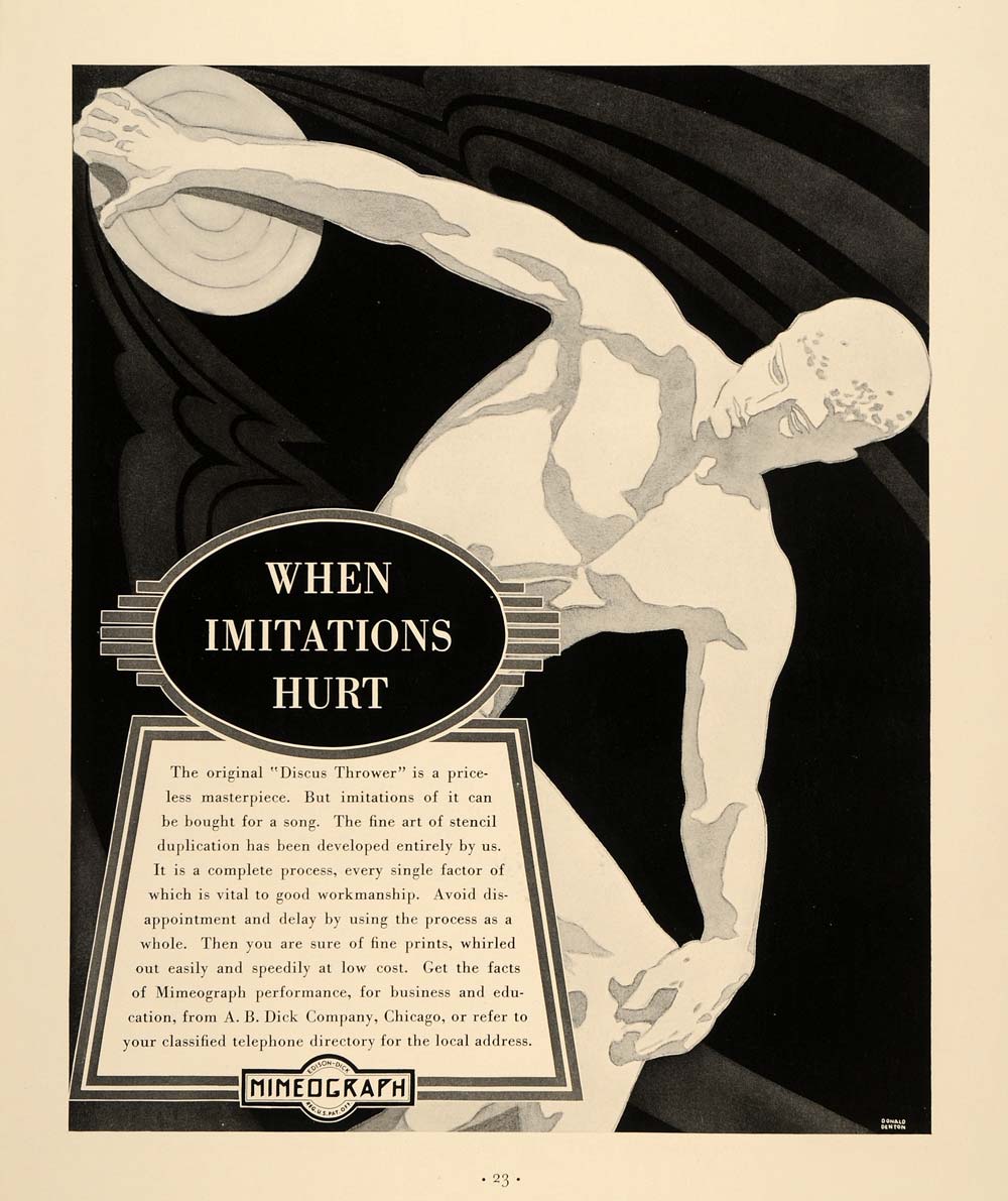 1937 Ad Discus Thrower Statue Mimeograph A.B. Dick - ORIGINAL ADVERTISING FTT9
