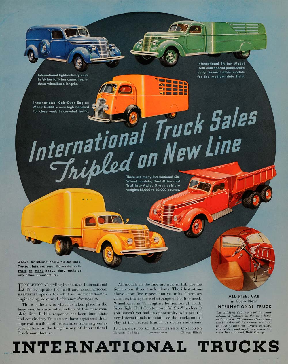 1937 Ad International Truck Sales Delivery Dump Models - ORIGINAL FTT9