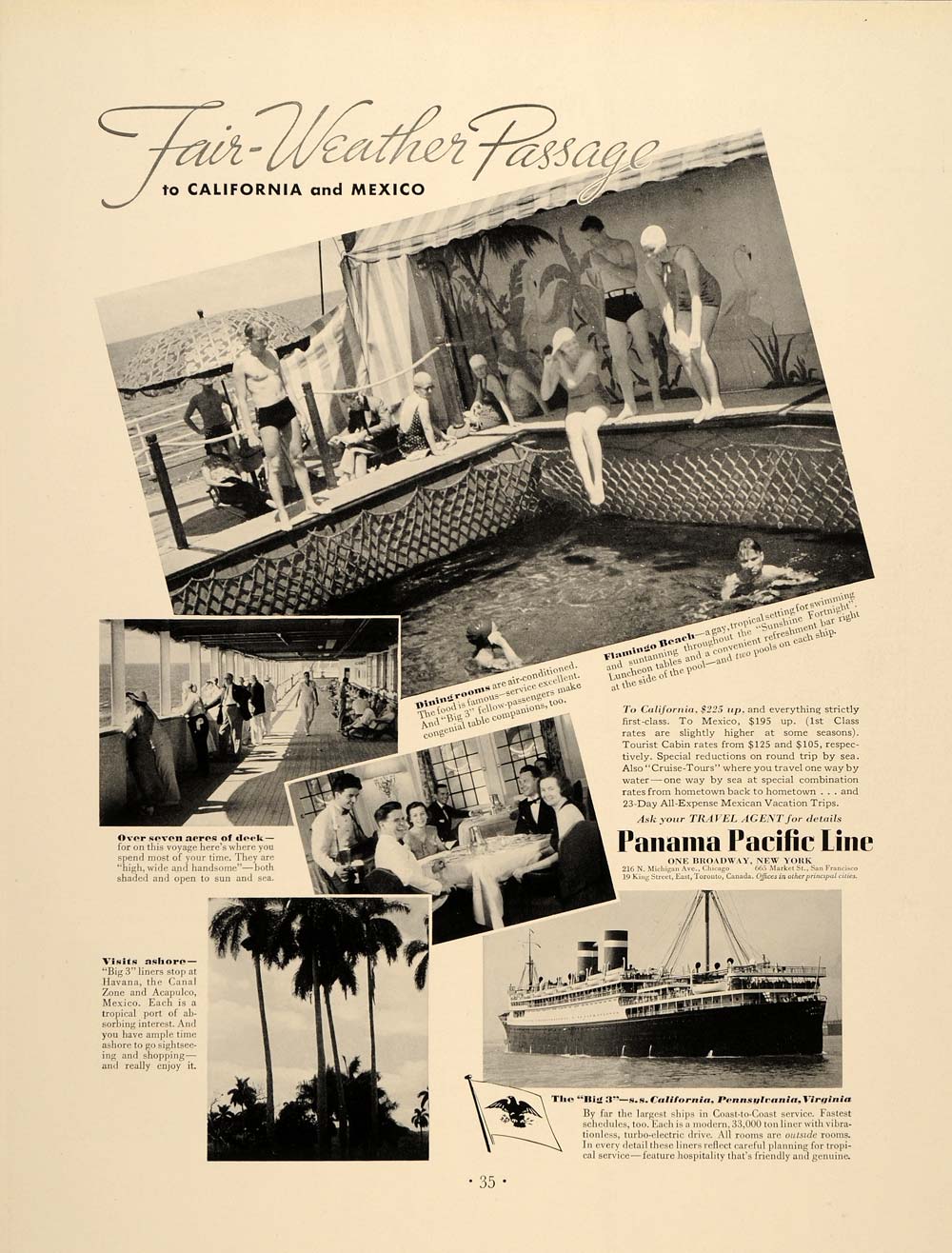 1937 Ad Panama Pacific Cruise Lines Ship Boat Passage - ORIGINAL FTT9