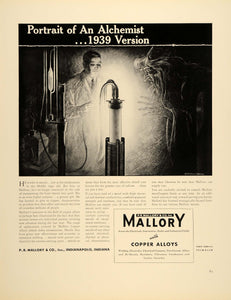 1939 Ad Alchemist P.R. Mallory Copper Alloy Scientist - ORIGINAL FTT9