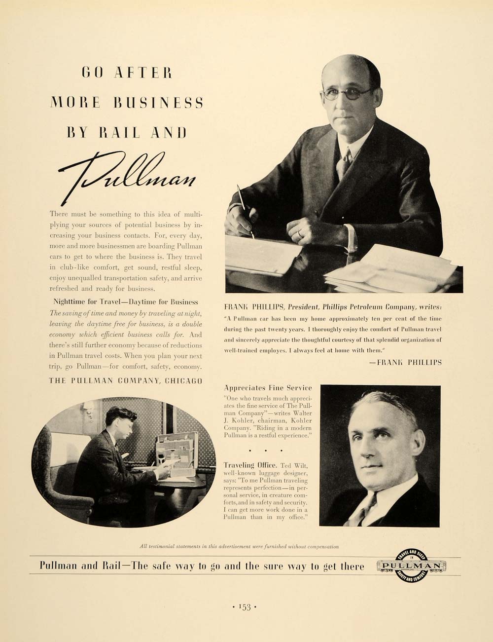 1937 Ad Pullman Rail Wilt Phillips Petroleum Railway - ORIGINAL ADVERTISING FTT9