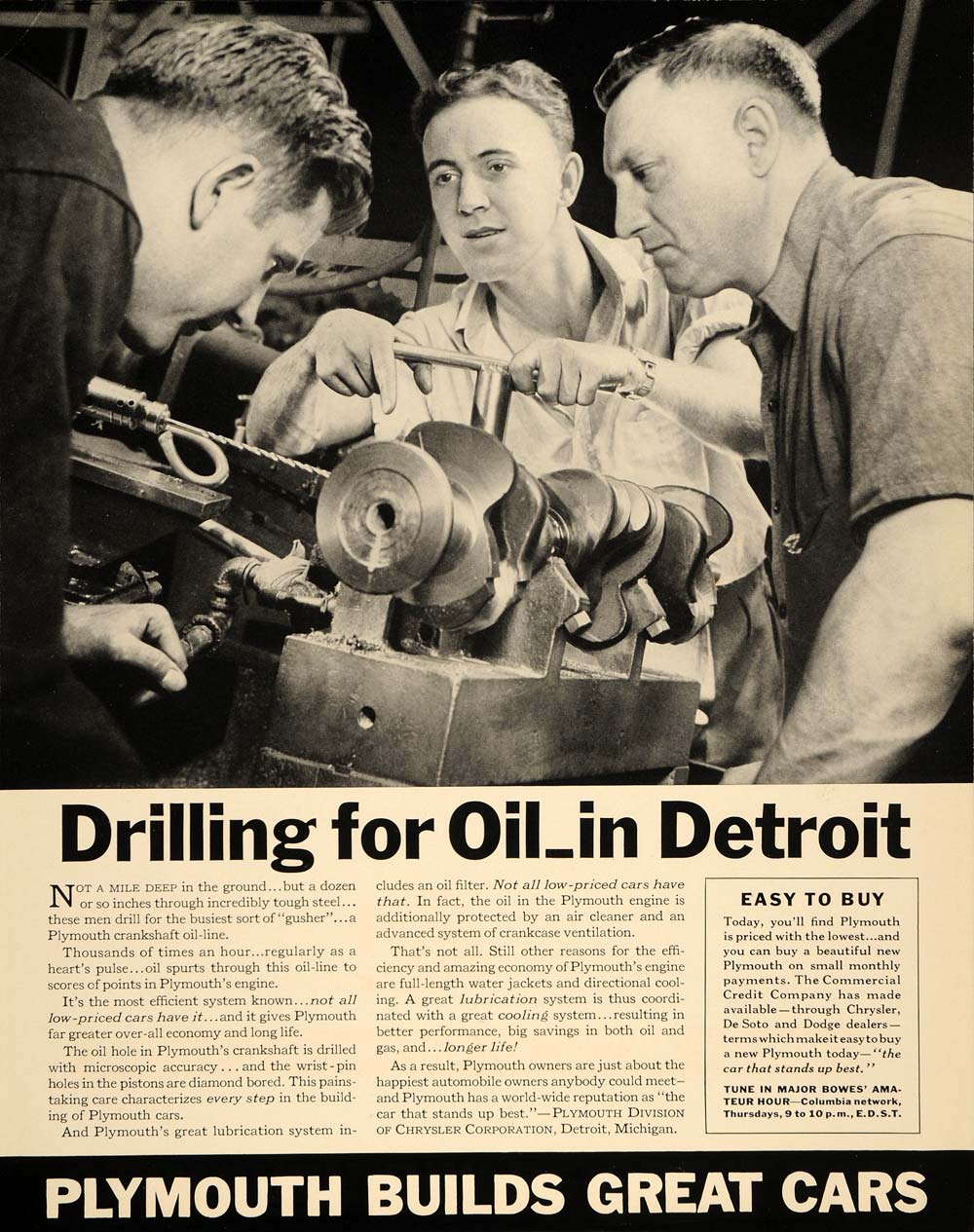1937 Ad Plymouth Chrysler De Soto Drilling Oil Engine - ORIGINAL FTT9