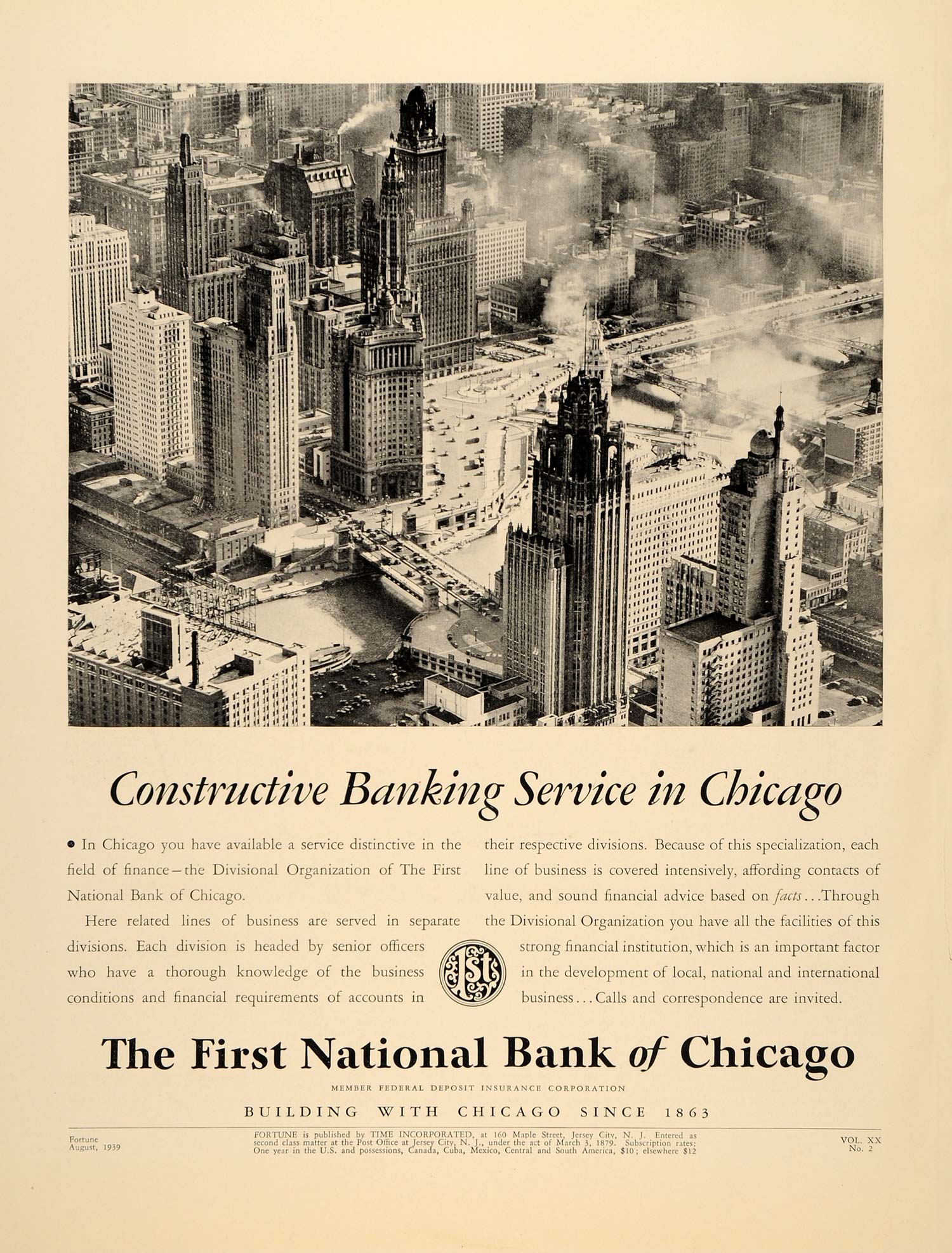 1939 Ad First National Bank Chicago River Skyline City - ORIGINAL FTT9