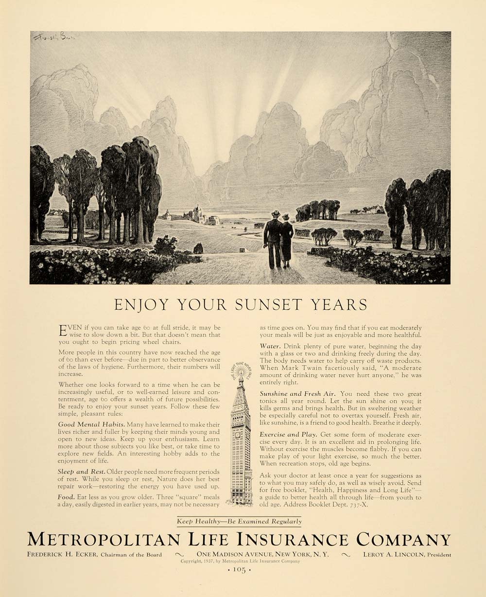 1937 Ad Metropolitan Life Insurance Ecker Sunset Health - ORIGINAL FTT9