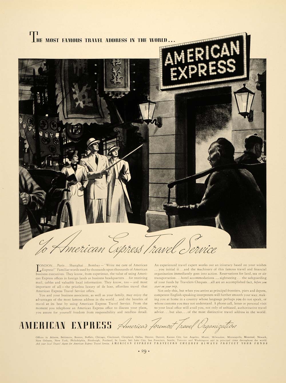 1937 Ad American Express Travel Checks Hotel Bombay - ORIGINAL ADVERTISING FTT9