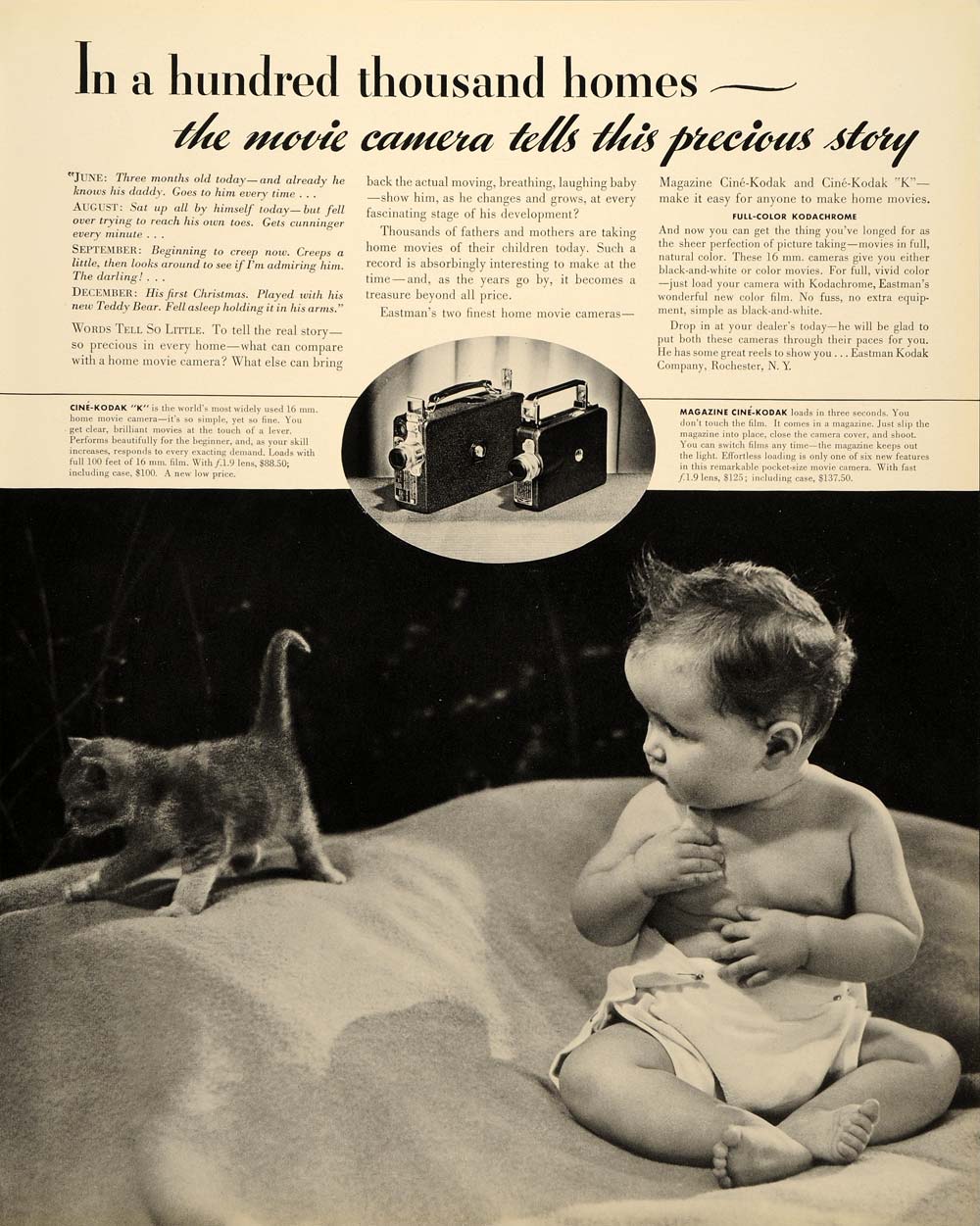 1937 Ad Kodachrome Kodak K Cine-Kodak Magazine Camera ORIGINAL FTT9