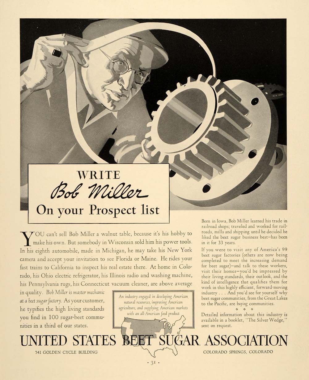 1937 Ad United States Beet Sugar Bob Miller Railway - ORIGINAL ADVERTISING FTT9