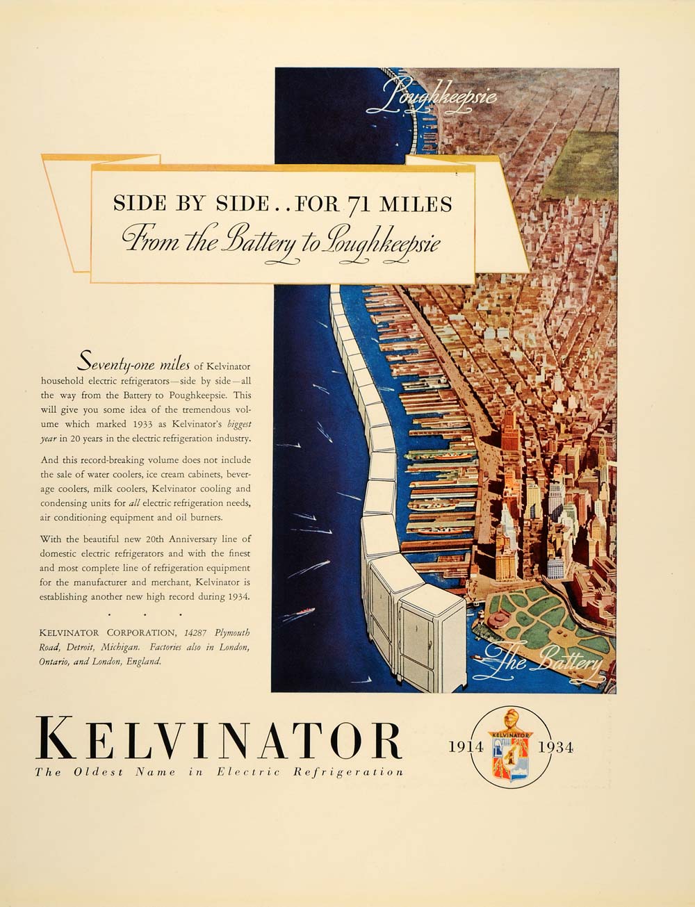 1934 Ad Kelvinator Electric Refrigerators Poughkeepsie - ORIGINAL FTT9