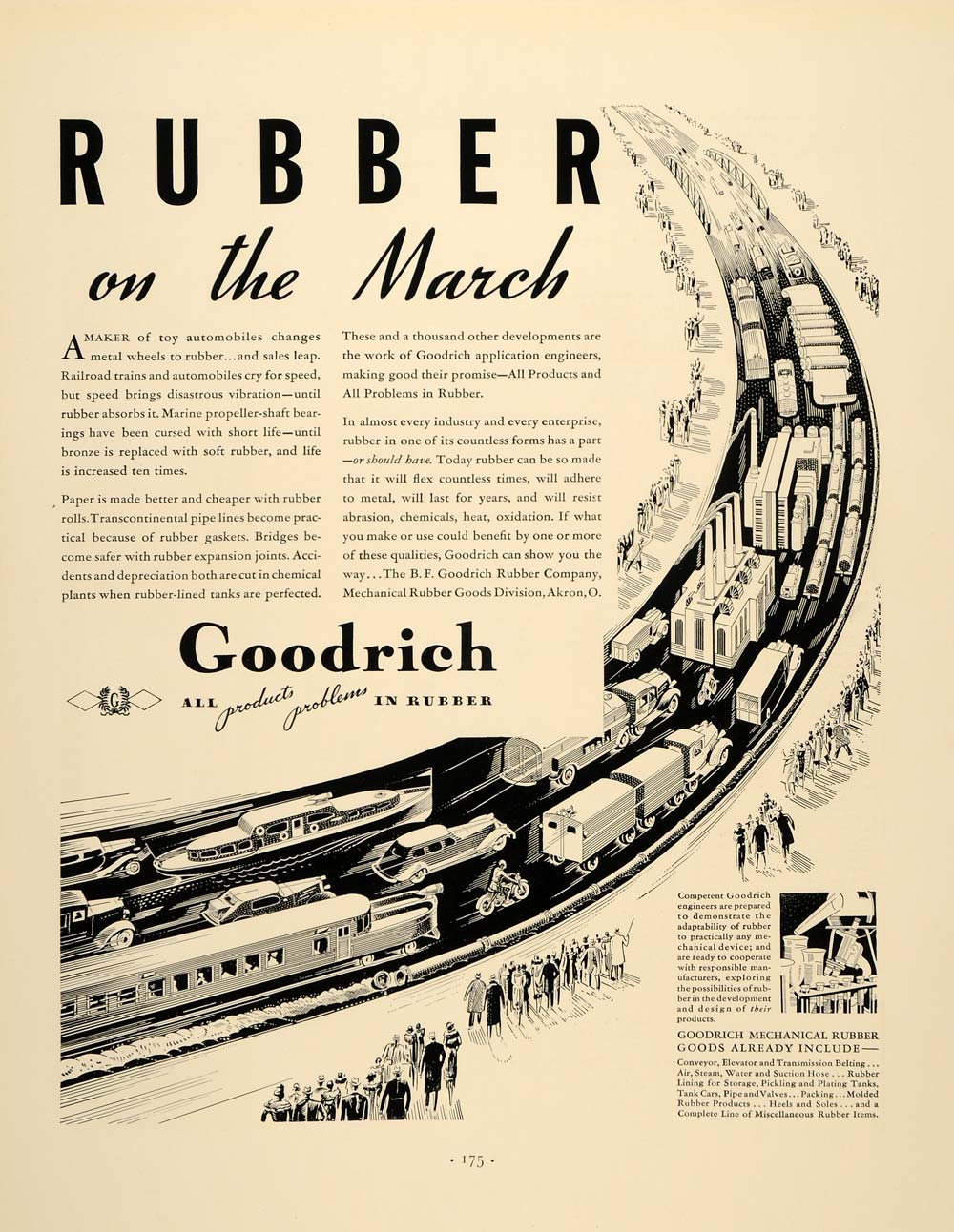 1934 Ad Goodrich Rubber Mechanical Highway Trains Cars - ORIGINAL FTT9