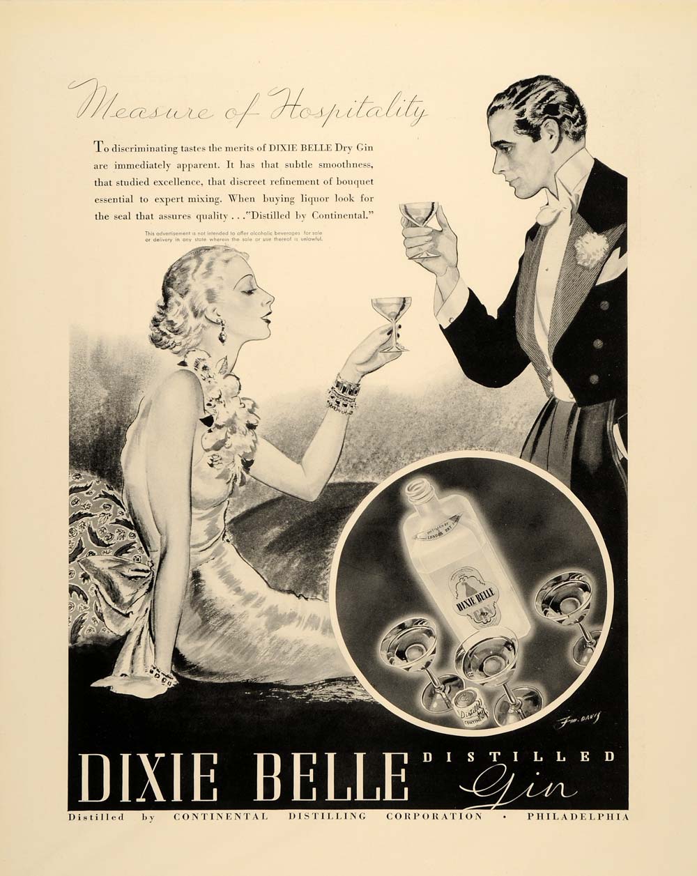 1934 Ad Vintage Dixie Belle Distilled Gin Jim Davis - ORIGINAL ADVERTISING FTT9