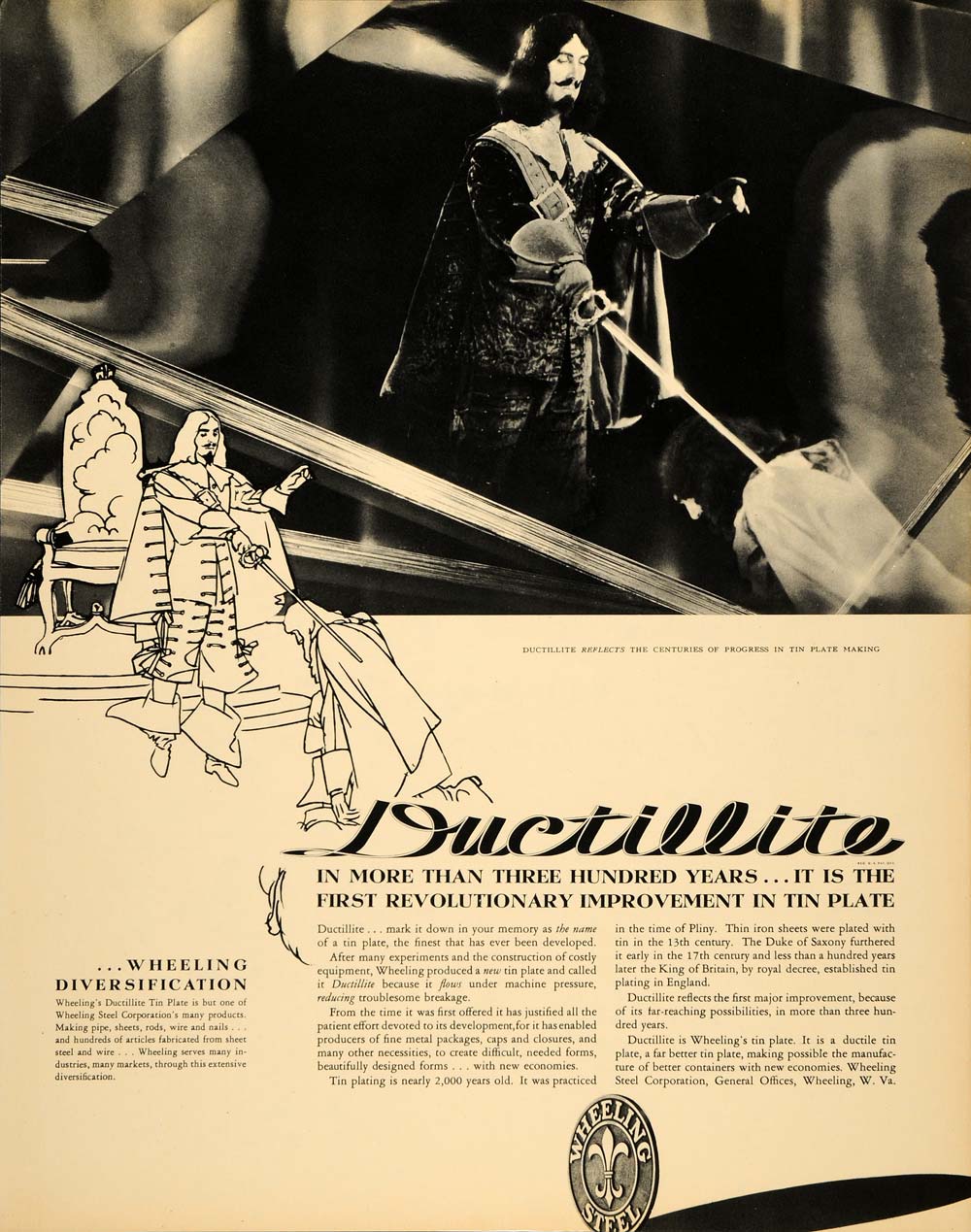 1934 Ad Wheeling Steel Ductillite Tin Plate Knight - ORIGINAL ADVERTISING FTT9