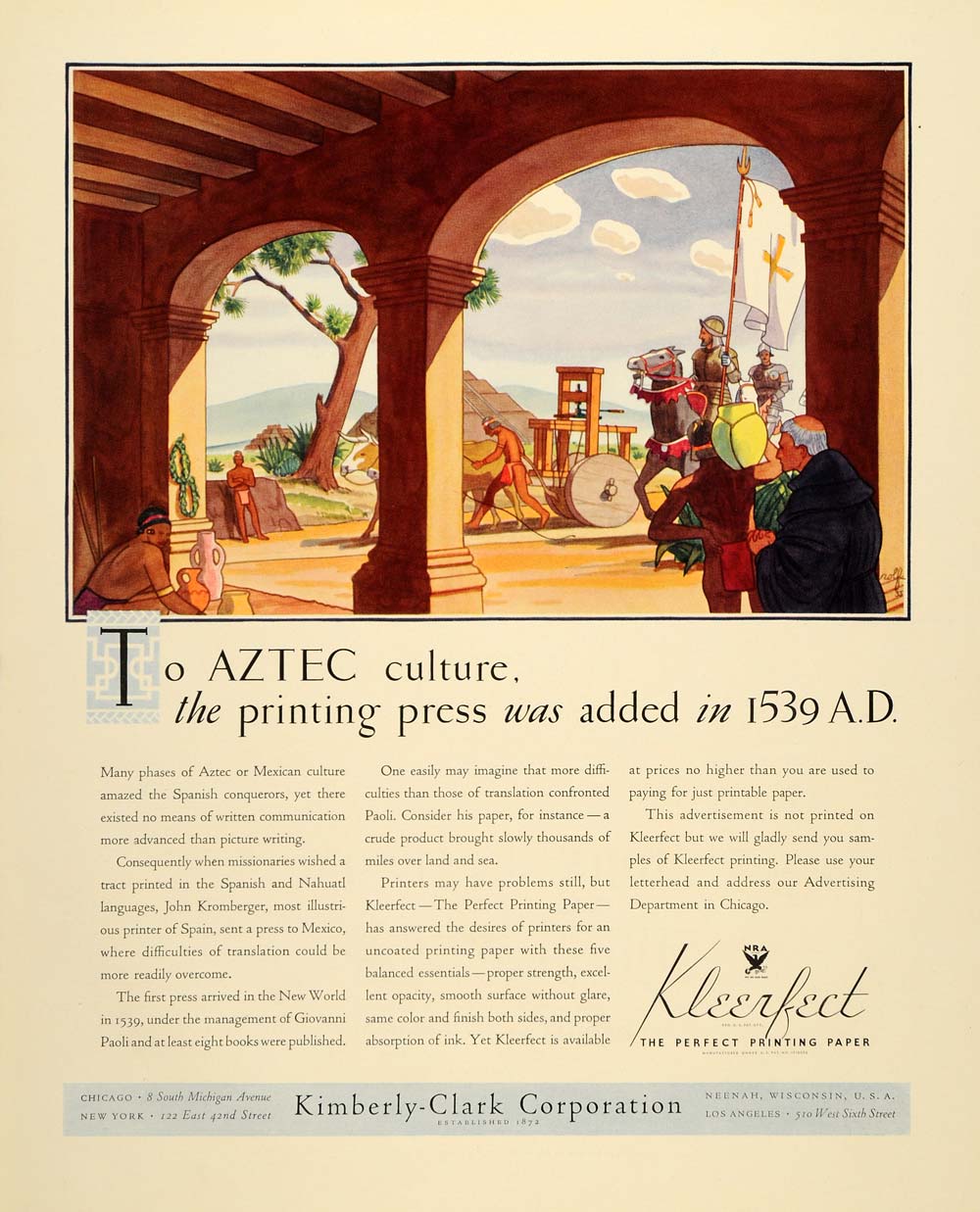 1934 Ad Kimberly Clark Kleerfect Paper Rolf Klep Aztec - ORIGINAL FTT9