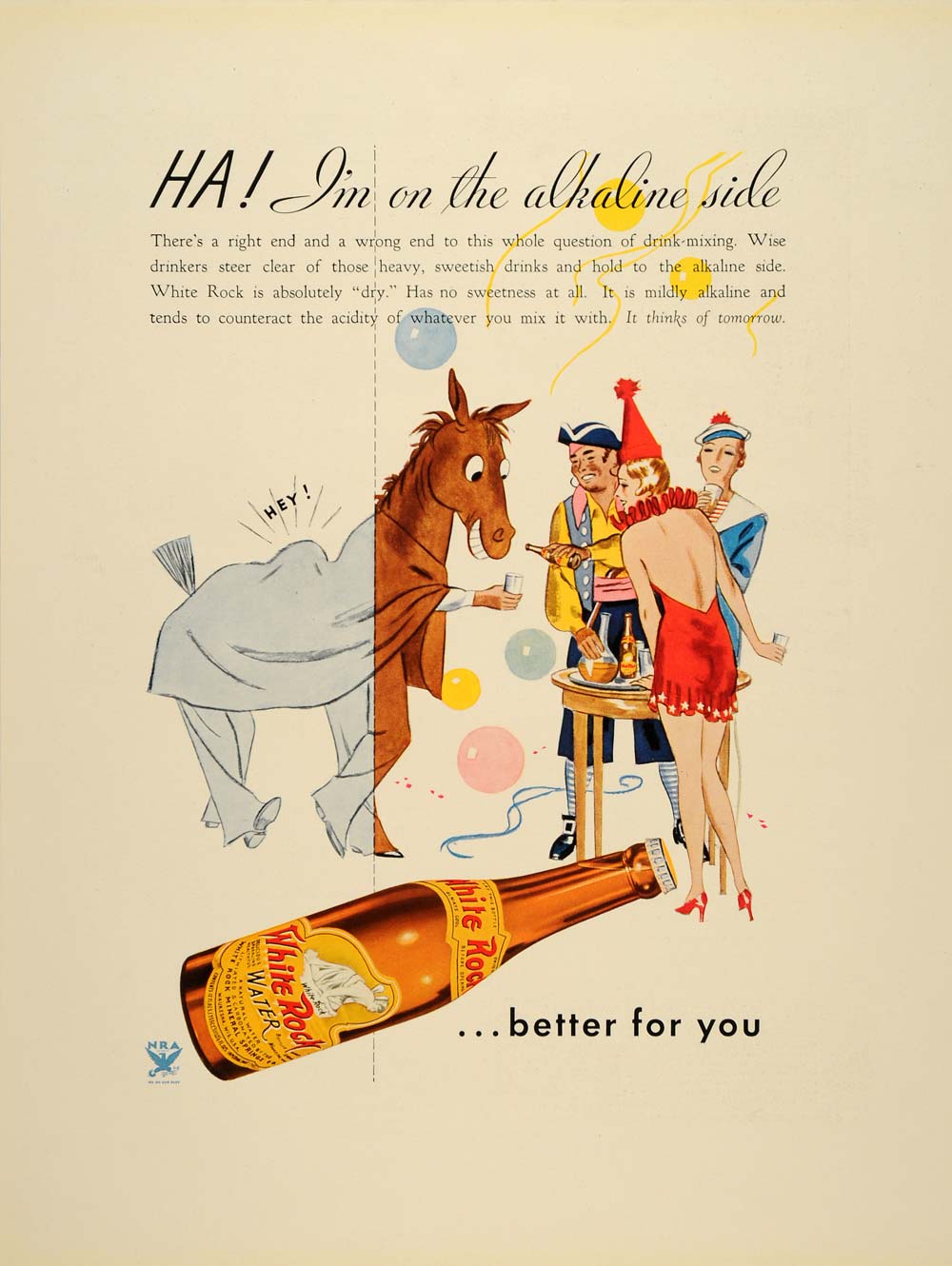 1934 Ad White Rock Water Mixer Alkaline Drinking Party - ORIGINAL FTT9
