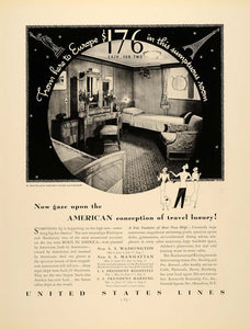 1934 Ad United States Cruise Lines Cabin Rooms Harding - ORIGINAL FTT9