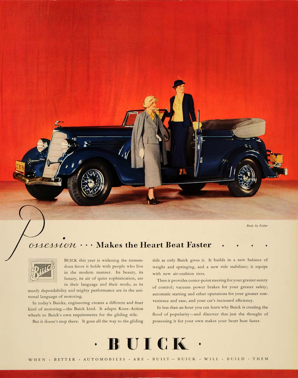 1934 Ad Vintage Buick Convertible Body by Fisher Cars - ORIGINAL FTT9
