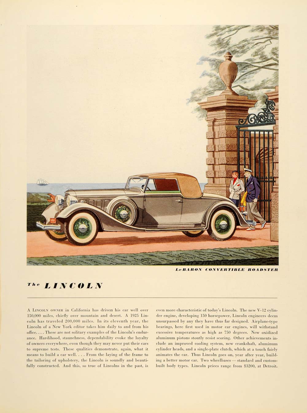 1934 Ad Vintage Lincoln LeBaron Convertible Roadster - ORIGINAL ADVERTISING FTT9