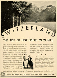 1934 Ad Switzerland Federal Railroads Travel Scenic - ORIGINAL ADVERTISING FTT9