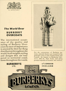 1937 Ad Burberrys Overcoats London England Men New York - ORIGINAL FTT9