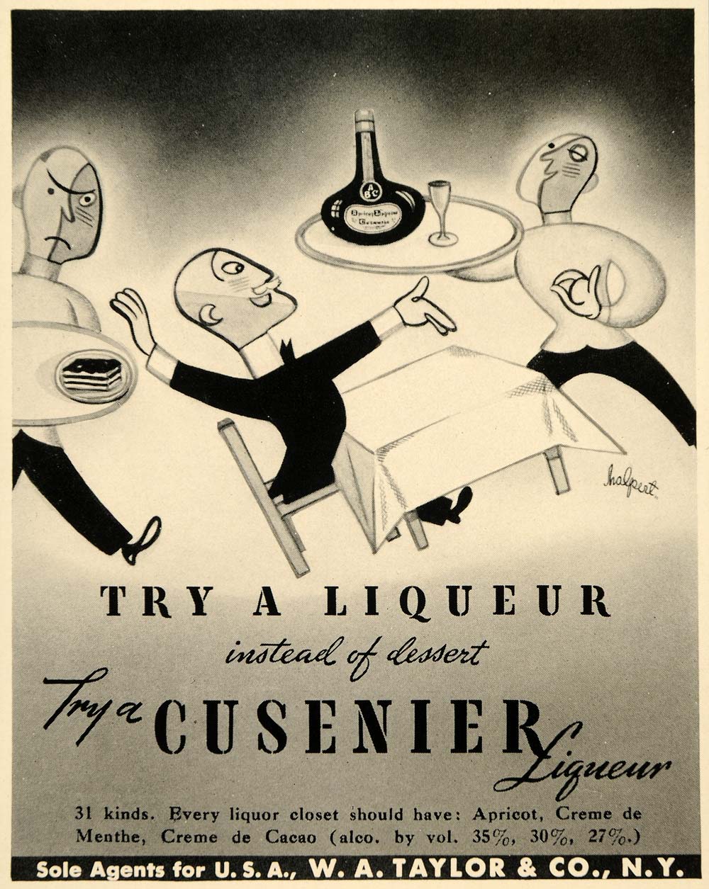 1937 Ad Cusenier Liqueur W A Taylor Creme de Menthe - ORIGINAL ADVERTISING FTT9