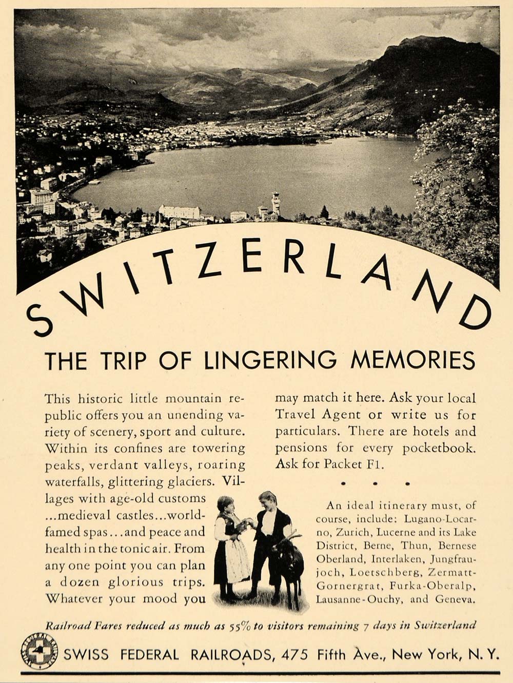 1934 Ad Swiss Federal Railroads Switzerland Travel Tour - ORIGINAL FTT9