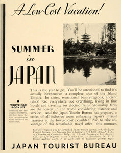 1934 Ad Japan Tourist Bureau Travel Orient Asian Tours - ORIGINAL FTT9