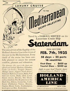 1934 Ad Holland America Line Mediterranean Statendam - ORIGINAL ADVERTISING FTT9