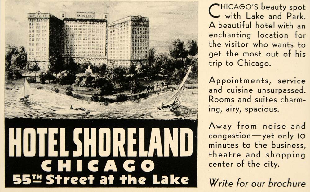 1934 Ad Hotel Shoreland Chicago 55th St Lake Michigan - ORIGINAL FTT9