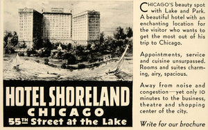 1934 Ad Hotel Shoreland Chicago 55th St Lake Michigan - ORIGINAL FTT9