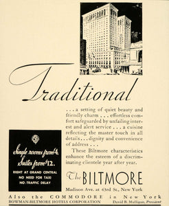 1934 Ad Biltmore Madison Avenue Hotel New York Mulligan - ORIGINAL FTT9