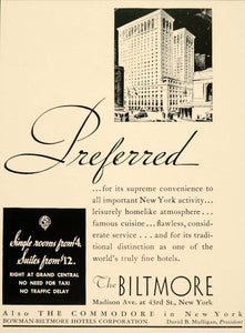1934 Ad Biltmore Hotel Madison Ave New York D Mulligan - ORIGINAL FTT9