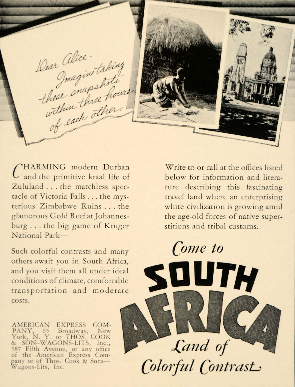 1934 Ad American Express South Africa Tours Travel Trip - ORIGINAL FTT9