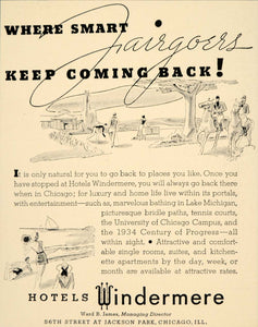 1934 Ad Hotels Windermere Lodging Horseback Riding Jackson Park Chicago W FTT9