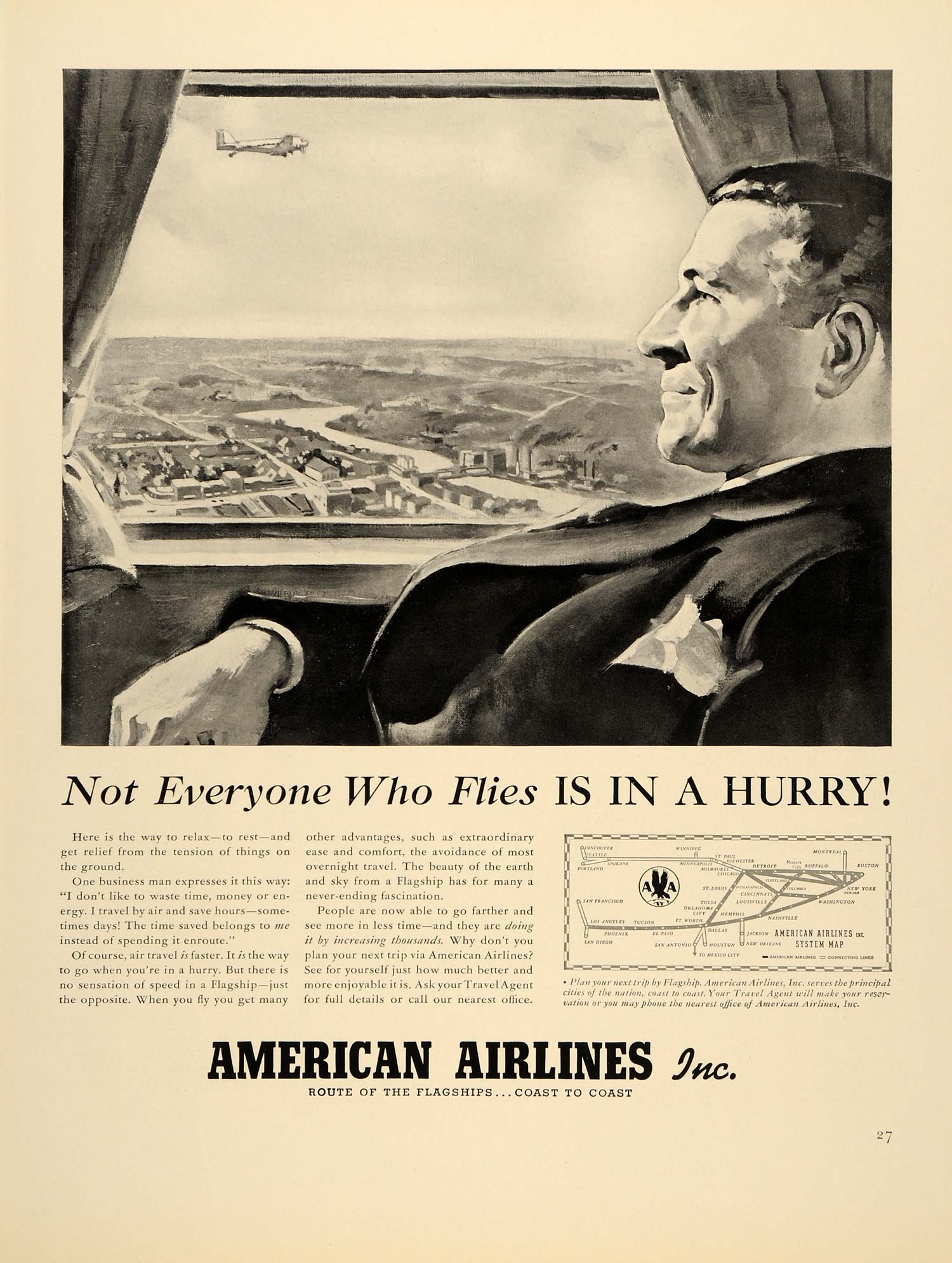 1939 Ad American Airlines Fly Airplane Business Class - ORIGINAL FTT9