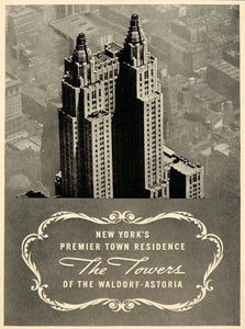 1939 Ad Waldorf-Astoria Hotel Towers Lodging Residence Skyscrapers New York FTT9