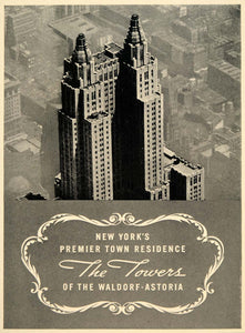 1939 Ad Waldrof-Astoria Towers Hotel Residence New York Cityscape FTT9