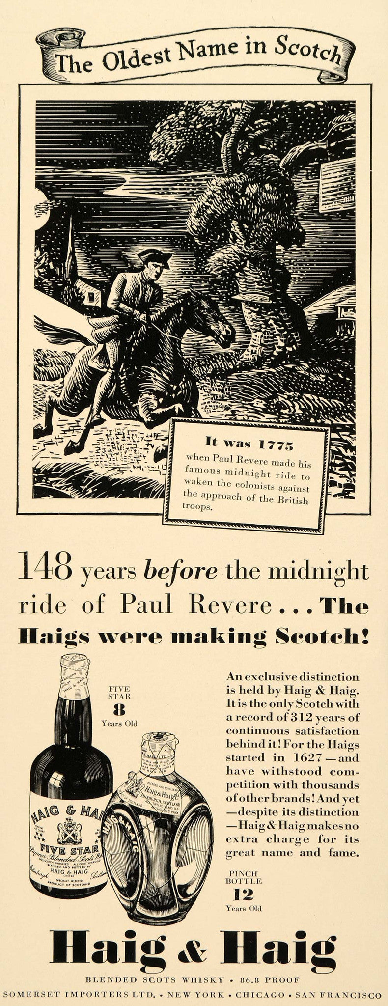 1939 Ad Haig & Haig Scotch Whisky Liquor Paul Revere - ORIGINAL ADVERTISING FTT9 - Period Paper
